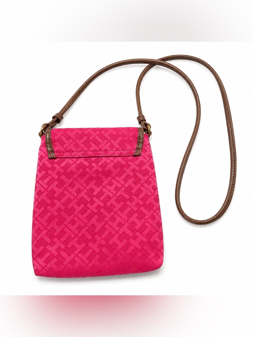 Tommy Hilfiger Women’s Small Crossbody Bag Pink Brown TH Monogram Gold Accents - Picture 5 of 8